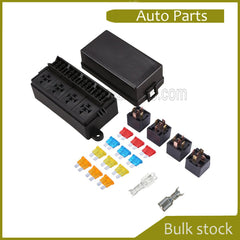 Automotive Relay Fuse Block with 4pcs 40A 12V 5-Pin Relays 6ATC/ATO Fuses 5A 10A 15A 20A 25A 30A with 4 Relay Slots and 6 ATC/ATO Fuse Holders Universal Fuse Block for Cars, Trucks, Boats, and Ships