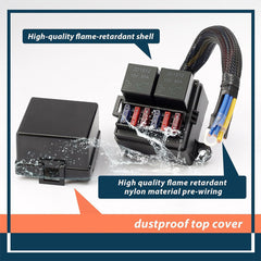 Pre-Wired Relay Box with 2 4-Pin Relays 80A, 6 Blade Fuse Connections for 12V Cars, Trucks and Boats