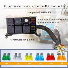 12 Volt Fuse Relay Block With 5Pack 5Pin JD1914  Relays 4pin RTT7121 Relay Slots  6 ATC/ATO Fuse Holders Relay Box With Harness Automotive fuse Block With Pre-Wired  Fuse Box 12V Relay Kit Fuse Block