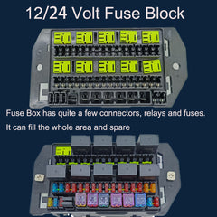 12V24VRelay Fuse Block With 10Pack 5Pin 30A Relays Slots 40 ATC/ATO Fuse Circuit Control Relay System Box 12 Volt Fuse Block  On/Off Switch Panel for Car SUV Truck