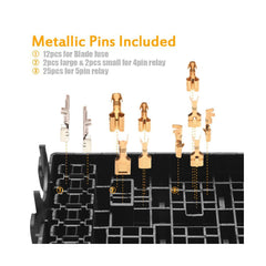 12/24VFuse Relay Box Distributor Holder, 6 Pin Relay + 6 Slots, / ATC Fuse Block, 41 pcs. Metal Terminals, Universal Compatible(6 relay sockets, 6 fuses)