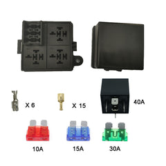 Automotive Relay Fuse Block with 3 40A 12V 5-Pin Relays 3 ATC/ATO Fuses 10A 15A 30A with 3 Relay Slots and 3 ATC/ATO Fuse Holders Universal Fuse Block for Cars, Trucks, Boats, and Ships.