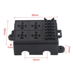 Automotive Relay Fuse Block with 4pcs 40A 12V 5-Pin Relays 6ATC/ATO Fuses 5A 10A 15A 20A 25A 30A with 4 Relay Slots and 6 ATC/ATO Fuse Holders Universal Fuse Block for Cars, Trucks, Boats, and Ships