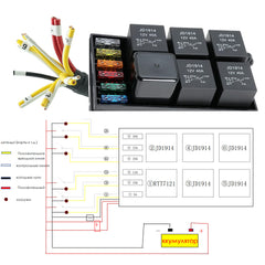 12 Volt Fuse Relay Block With 5Pack 5Pin JD1914  Relays 4pin RTT7121 Relay Slots  6 ATC/ATO Fuse Holders Relay Box With Harness Automotive fuse Block With Pre-Wired  Fuse Box 12V Relay Kit Fuse Block